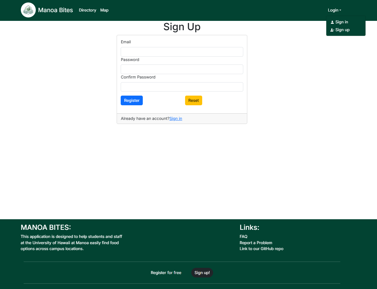 Current Sign Up Page